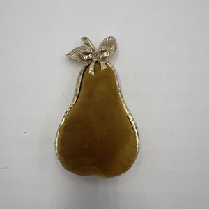 RARE Vintage 50's Gold Toned Metal Pear Velvet Sewing Pin Cushion READ Art deco